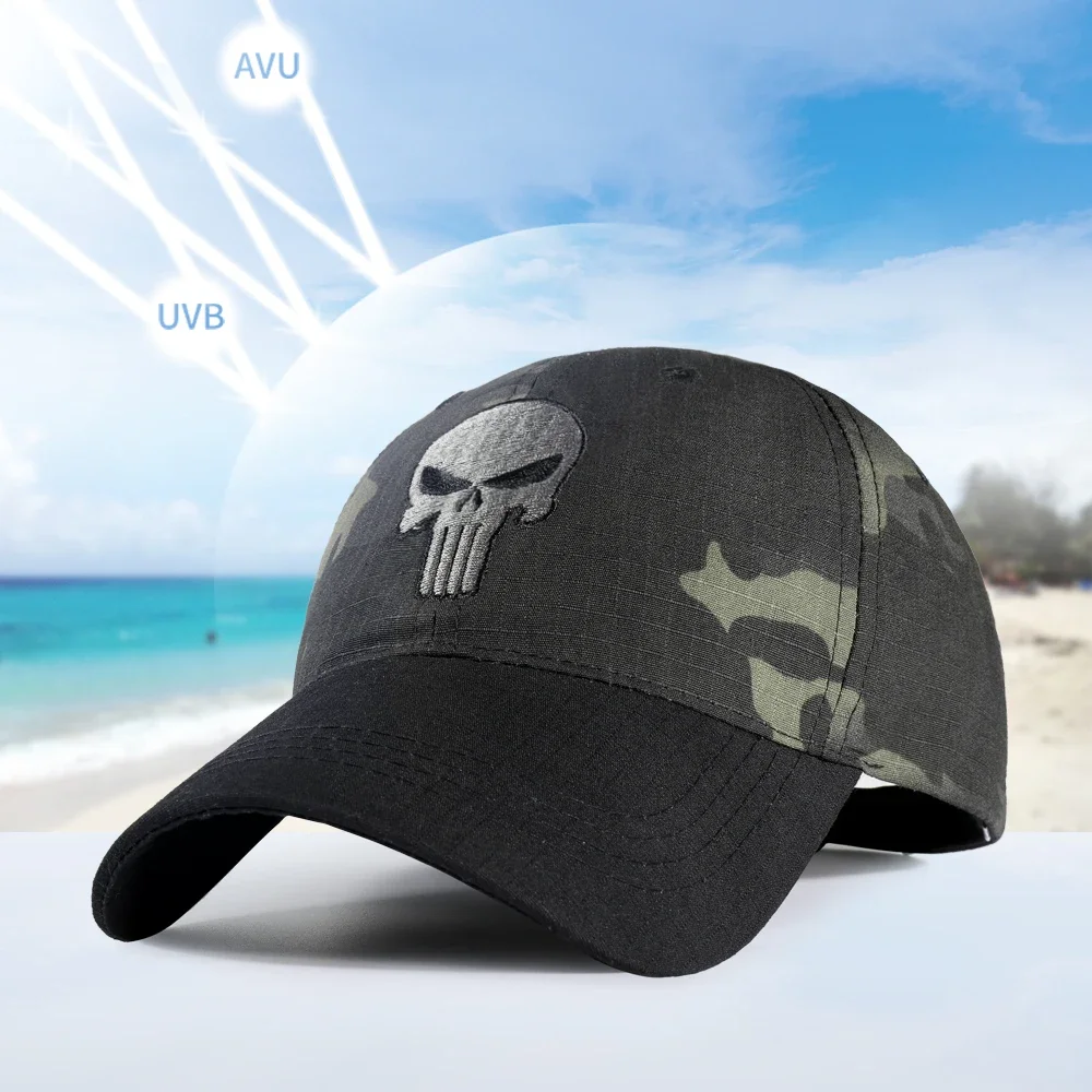 Gorra de béisbol táctica de camuflaje para hombre y mujer, gorro ajustable con estampado de Calavera, caza, pesca, camionero, Verano - imagen 4