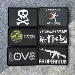 Parche de insignia de moral de calavera "AK Operator", emblema táctico militar, parches de bucle de gancho impresos de pesca para ropa, pegatina para mochila