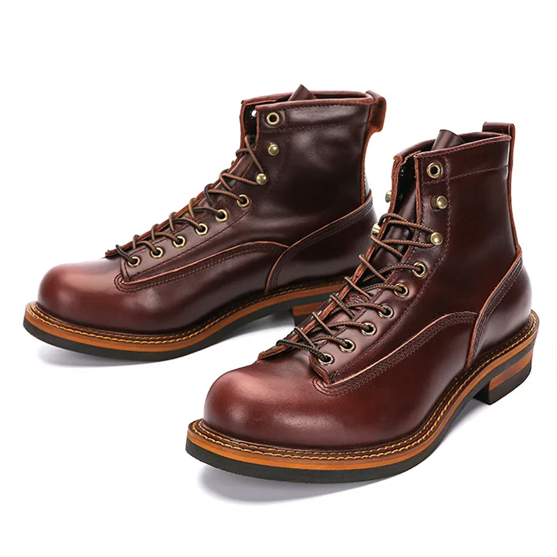 KOWM-zapatos de senderismo para hombre, botas para caminar de piel de vaca británica, botas altas para motocicleta, zapatillas informales hasta el tobillo, zapatos de trekking con suela gruesa - imagen 2