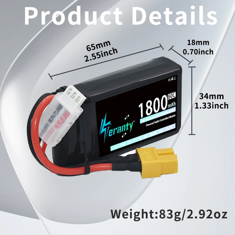 2/4 Uds TERANTY 2S 1800mAh 7,4 V 60C batería Lipo con enchufe T XT30 XT60 JST para RC coche camión Buggy FPV Drone helicóptero avión - imagen 4