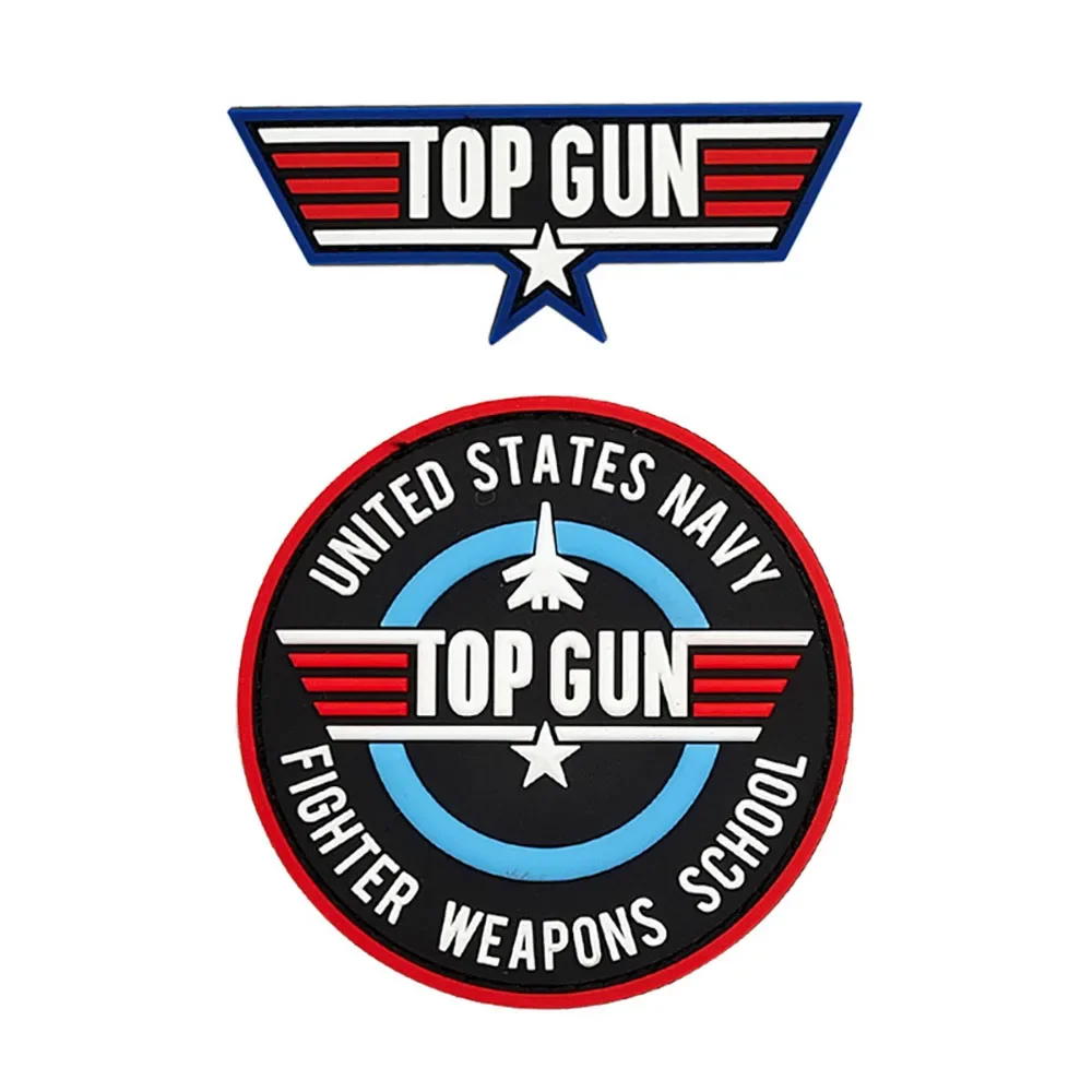 Top Gun 2 insignias de parche de goma de Pvc, pegatina mágica para mochila, ropa táctica, parches para sombrero, brazalete con gancho que brilla en la oscuridad
