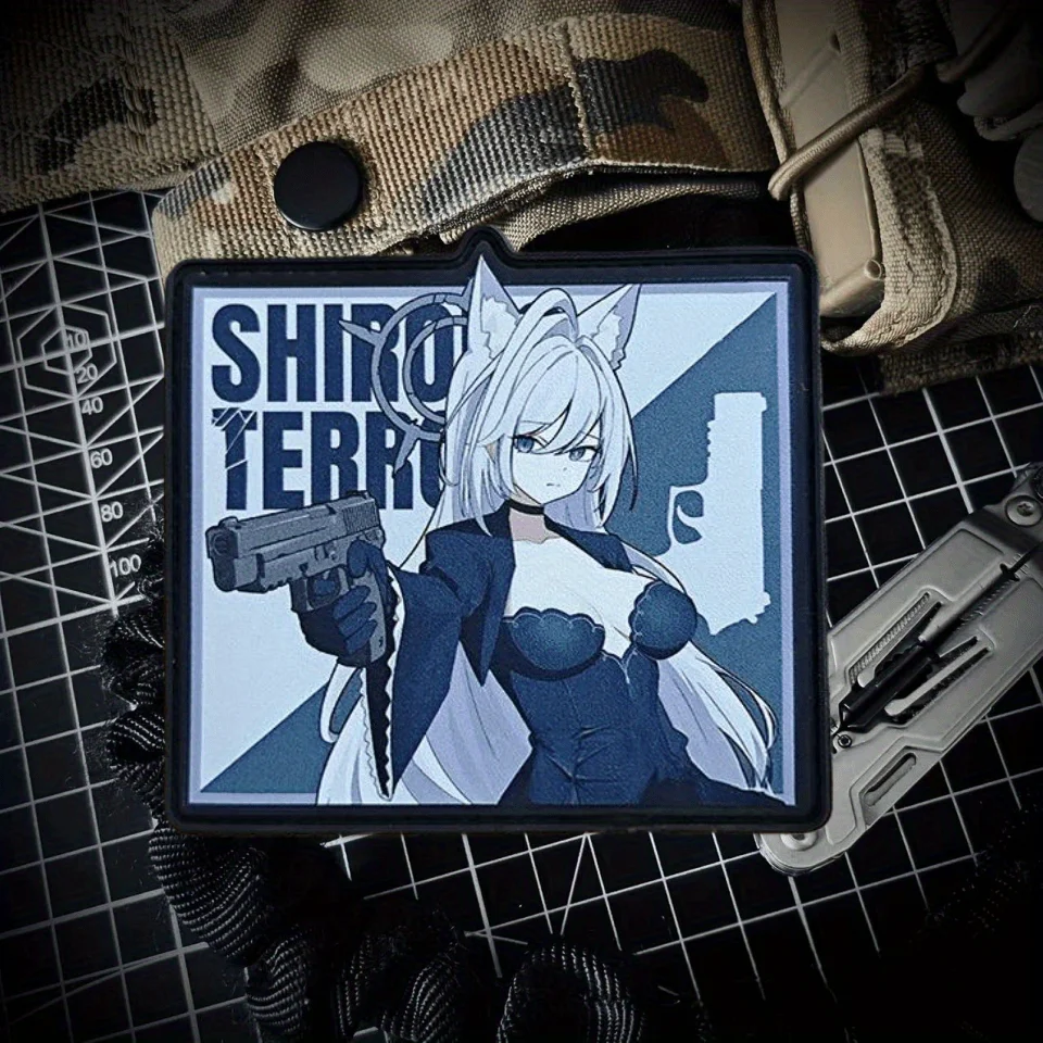 Parche impreso Da Bai Zi de archivo azul, emblema de gancho y bucle de chica de Anime, insignia de moral militar, brazalete, ropa Chevron, pegatinas para mochila - imagen 2