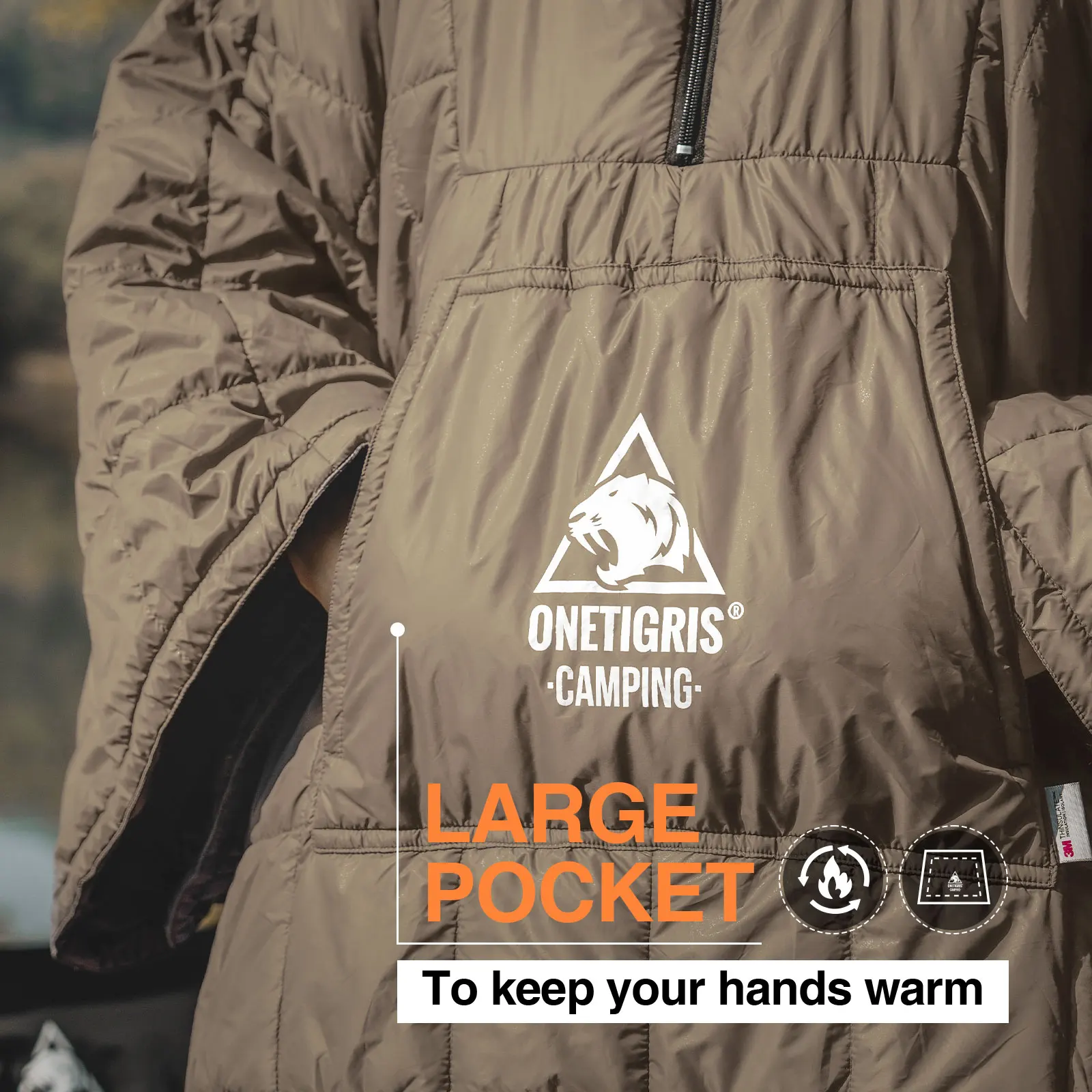 OneTigris-Manta para acampar, Poncho para exteriores, ultraligera, resistente al agua, portátil, con capucha, para acampar al aire libre y senderismo - imagen 4