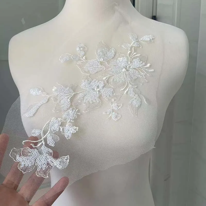 28*16CM 3d flor bordado de lentejuelas tela Apliques de encaje coser en parches, corpiño apliques de cuentas suministros de costura para vestido - imagen 4