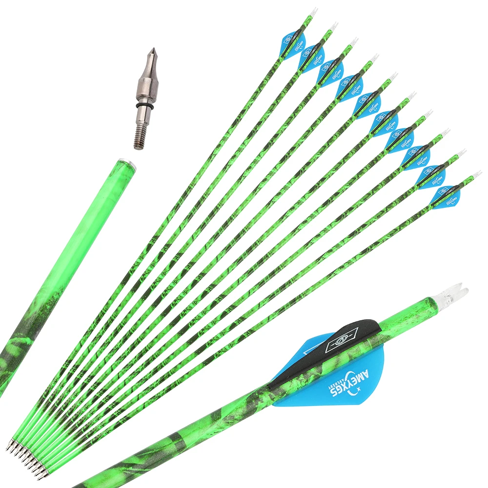 12 Uds flechas de carbono mezcladas 31,5 "flecha de tiro con arco columna vertebral 500 ID 6,2mm eje 2 "pluma de goma arco compuesto recurvo tiro caza - imagen 4