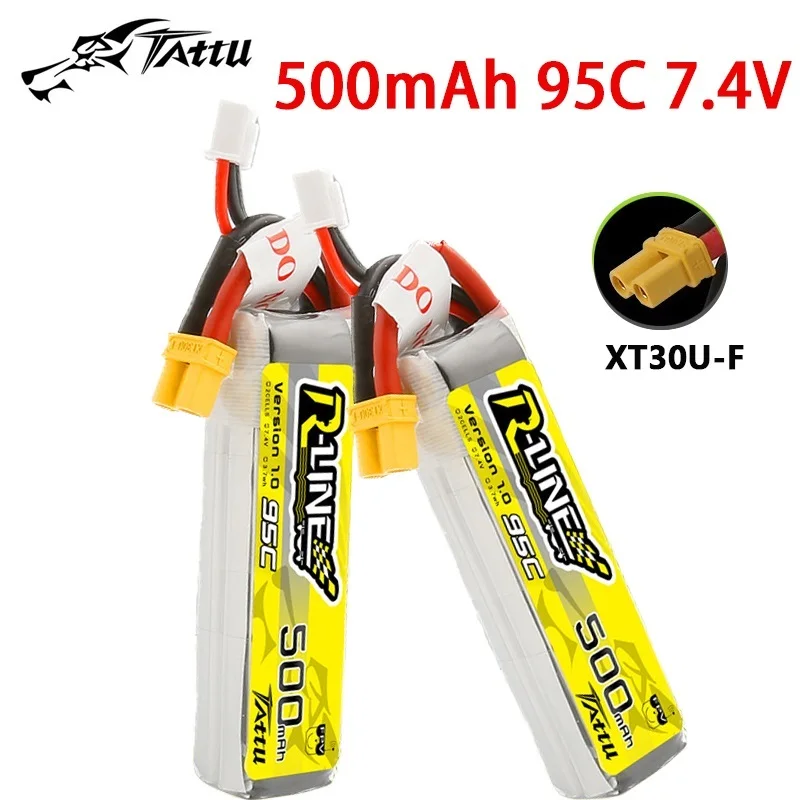 TATTU-batería Lipo R-LINE 1,0 7,4 V, 500mAh, 95C, para RC, FPV, avión, Quadcopter, helicóptero, Drone, piezas, 2S