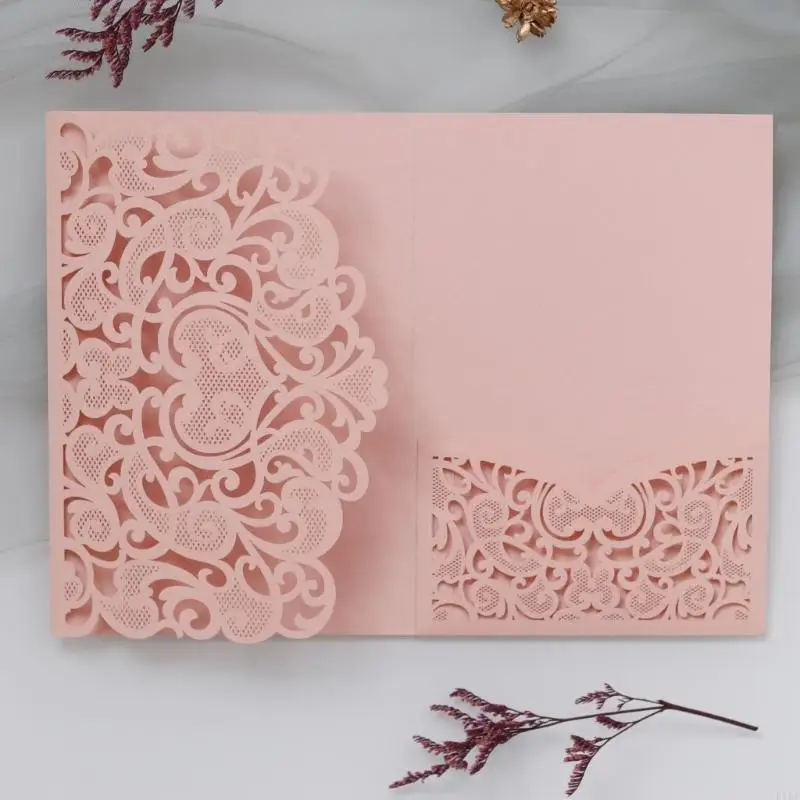 50Pcs Folding Wedding Invitations Hollowed Out Lace Paper Invitation for Wedding Engagement Festival Celebration K1KF