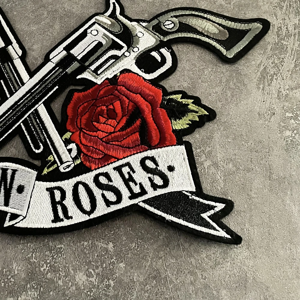 Parche de tela bordado con banda Punk doble, rosa Gunhua, decoración de ropa de caballero para motocicleta, pegatinas tácticas para mochila - imagen 3