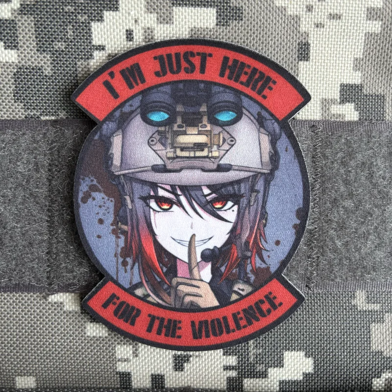 Estoy aquí para la violencia parche táctico Chica de anime insignia de moral parches de impresión gancho y bucle pegatina para mochila militar - imagen 5