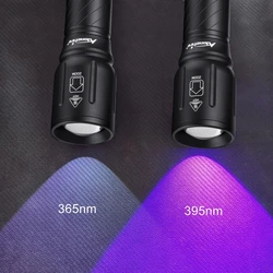 Linterna UV alta potencia con zoom 365/395nm para rastreo y detección