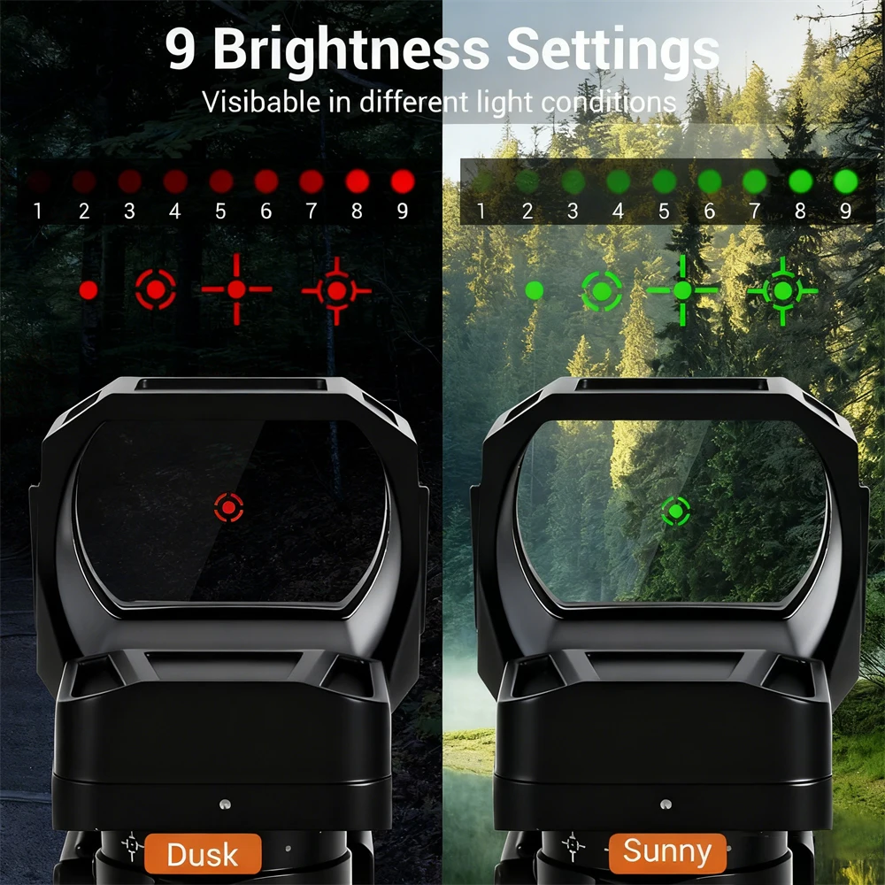 Mira telescópica táctica de punto rojo, 4 retículas, mira réflex iluminada roja y verde, óptica Airsoft, mira telescópica para rieles Picatinny de 20mm - imagen 5