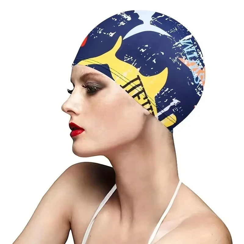 Gorro de natación con estampado de hojas con protección para los oídos y diseño antideslizante para adultos: perfecto para piscina, playa y diversión de verano - imagen 3