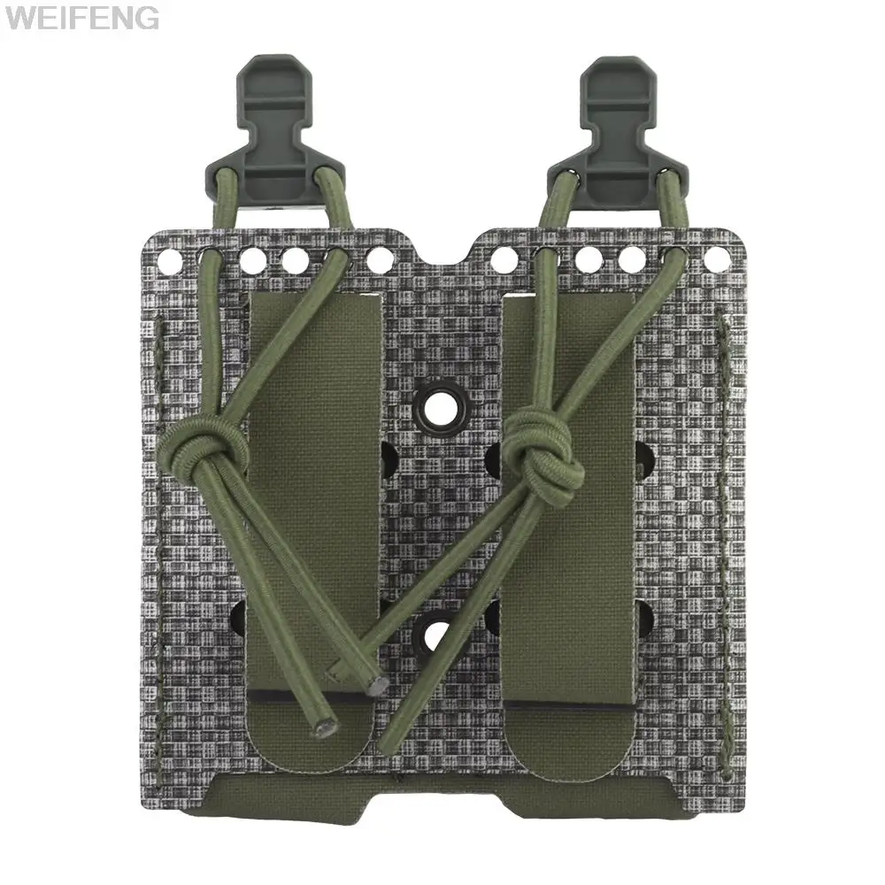 Bolsa táctica de doble cargador Molle de 9mm, funda Universal elástica para pistola Mag, soporte para linterna y cuchillo, accesorios de caza - imagen 4
