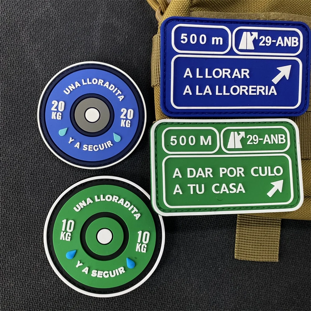 Parche táctico de gancho y bucle de PVC para levantamiento de pesas en español, 10kg, 500M A LLORAR, pegatinas para mochila de entrenamiento cruzado, insignia para exteriores - imagen 3