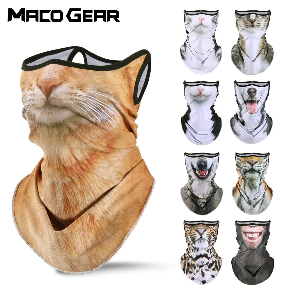 Bufanda deportiva con patrones de animales, transpirable, Anti-UV, a prueba de viento, máscara facial para colgar en la oreja, polaina para el cuello, Bandana para pesca y senderismo al aire libre para hombres