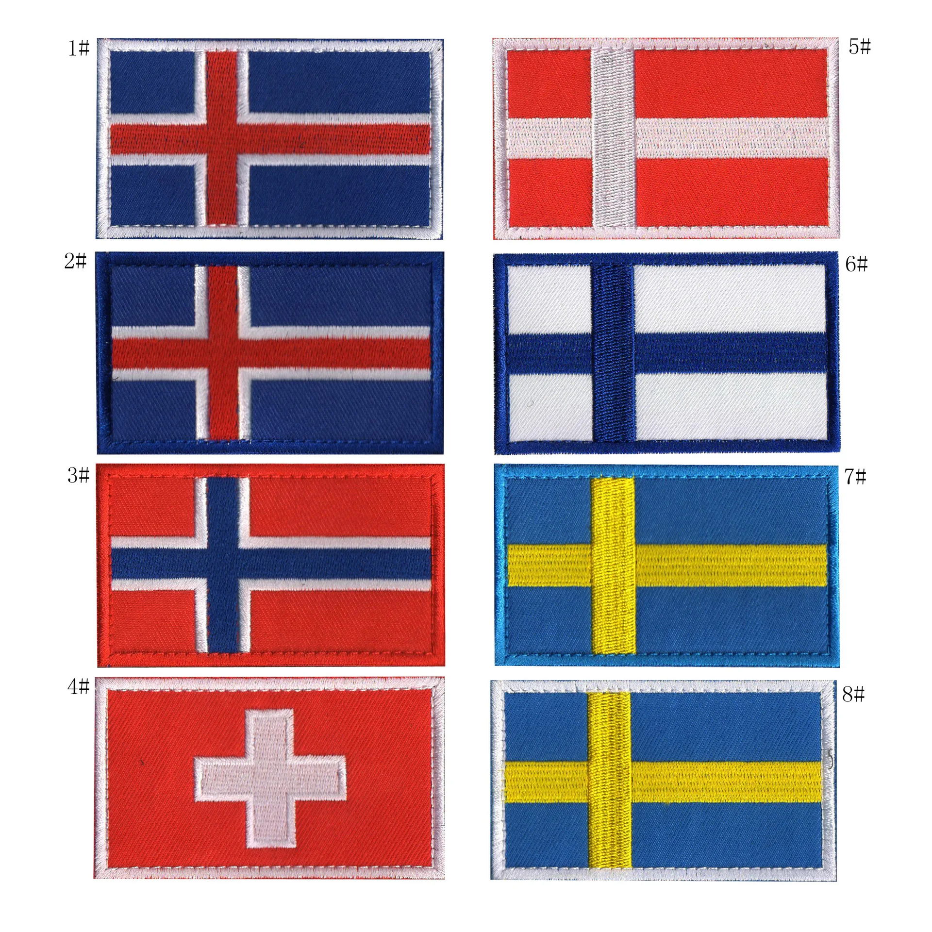 Bandera bordada Islandia Noruega Suecia Dinamarca Finlandia Suiza Brazalete Parches militares para ropa Parche táctico Costura - imagen 3