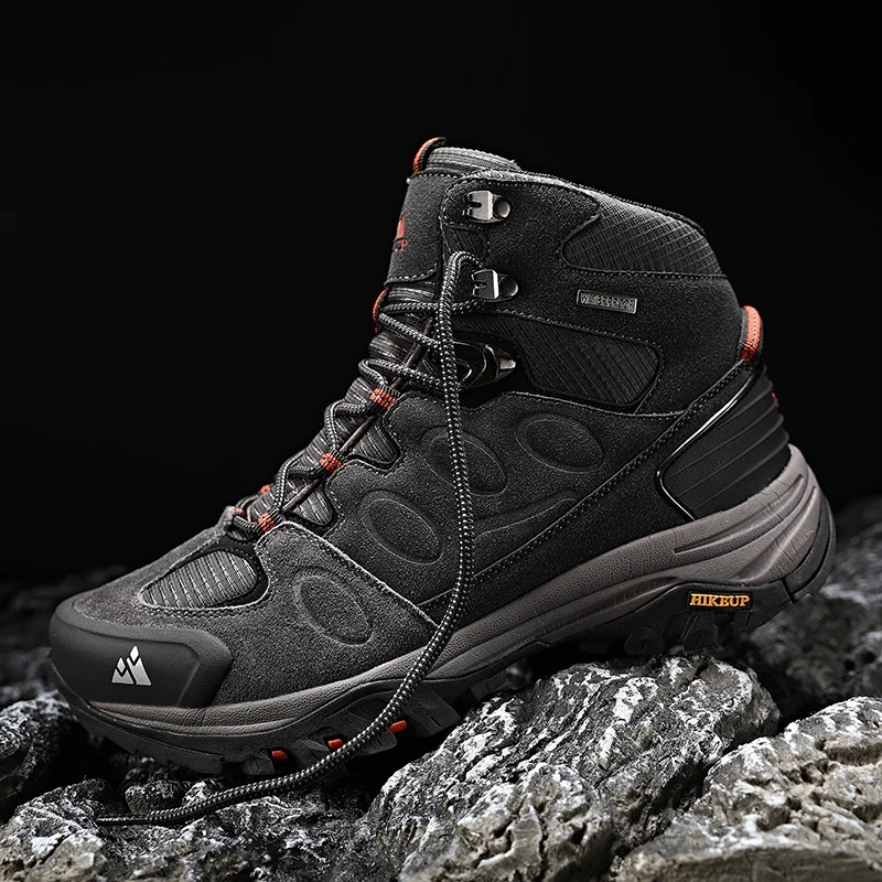 HIKEUP-Bota de senderismo de alta calidad para hombre, zapatos de invierno para exteriores, botas de Trekking informales antideslizantes con cordones para deportes al aire libre, gamuza impermeable - imagen 3