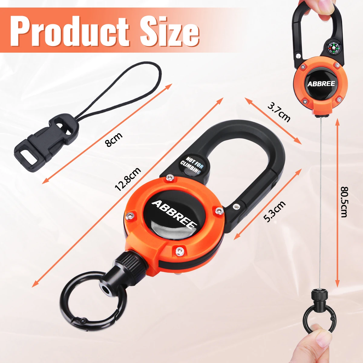 ABBREE, mosquetón retráctil de alta resistencia, llaveros, hebilla de cuerda de alambre de acero fuerte, colgador de micrófono para exteriores, escalada - imagen 3