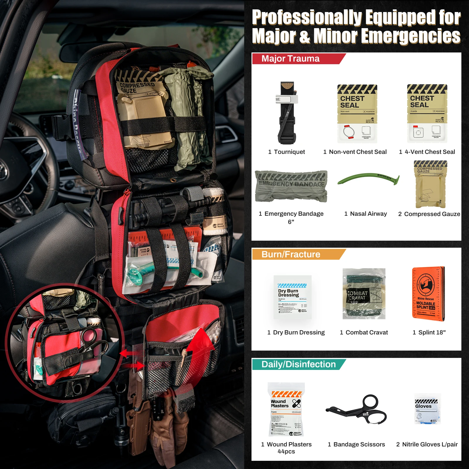 RHINO RESCUE Kit de auxilios vehicular con torniquete y sistema Molle - imagen 5