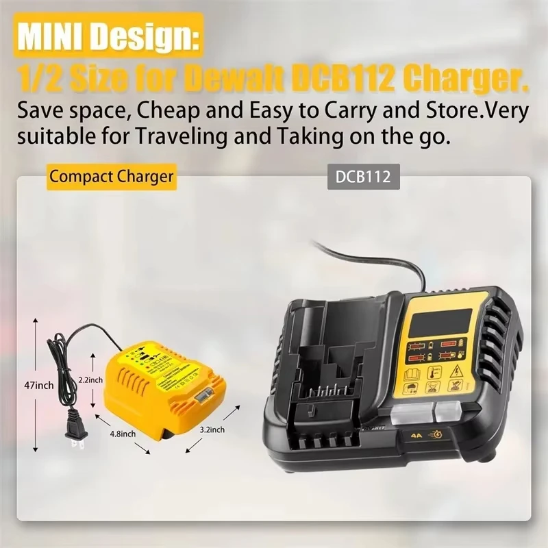 Mini cargador de coche compacto de batería de iones de litio de 12V/24V 100-240V para batería de litio DeWalt 18V 20V 60V DCB200 reemplazo para DCB112 - imagen 4