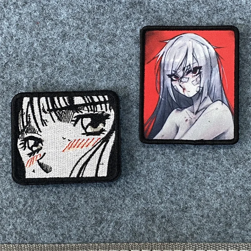 Parche con estampado de Anime para niña, insignia bordada de ojos blandos de dibujos animados, apliques para ropa, gancho y lazo, parches para mochila, brazalete - imagen 4