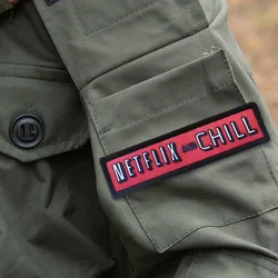 Parches de Netflix y Chill Meme, parche de gancho y bucle, brazalete moral, insignia de moral del ejército militar, pegatinas tácticas para mochila