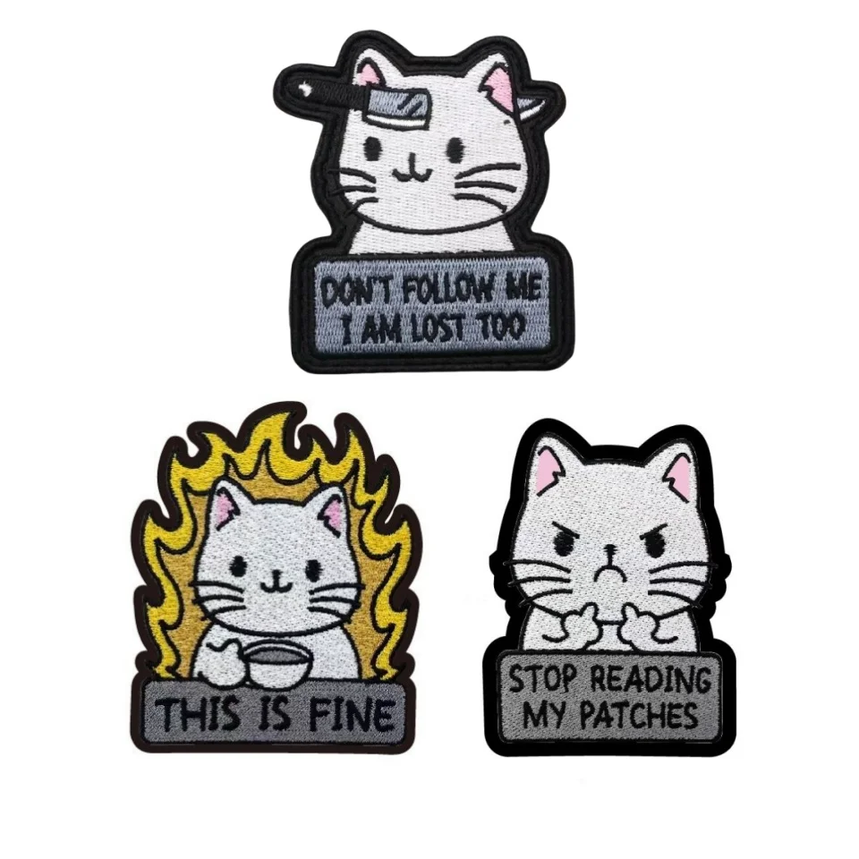 Parche de Anime de gato de dibujos animados, bordado de Pvc en la ropa, gancho y bucle, pegatinas de emblema de equipo táctico divertido - imagen 2