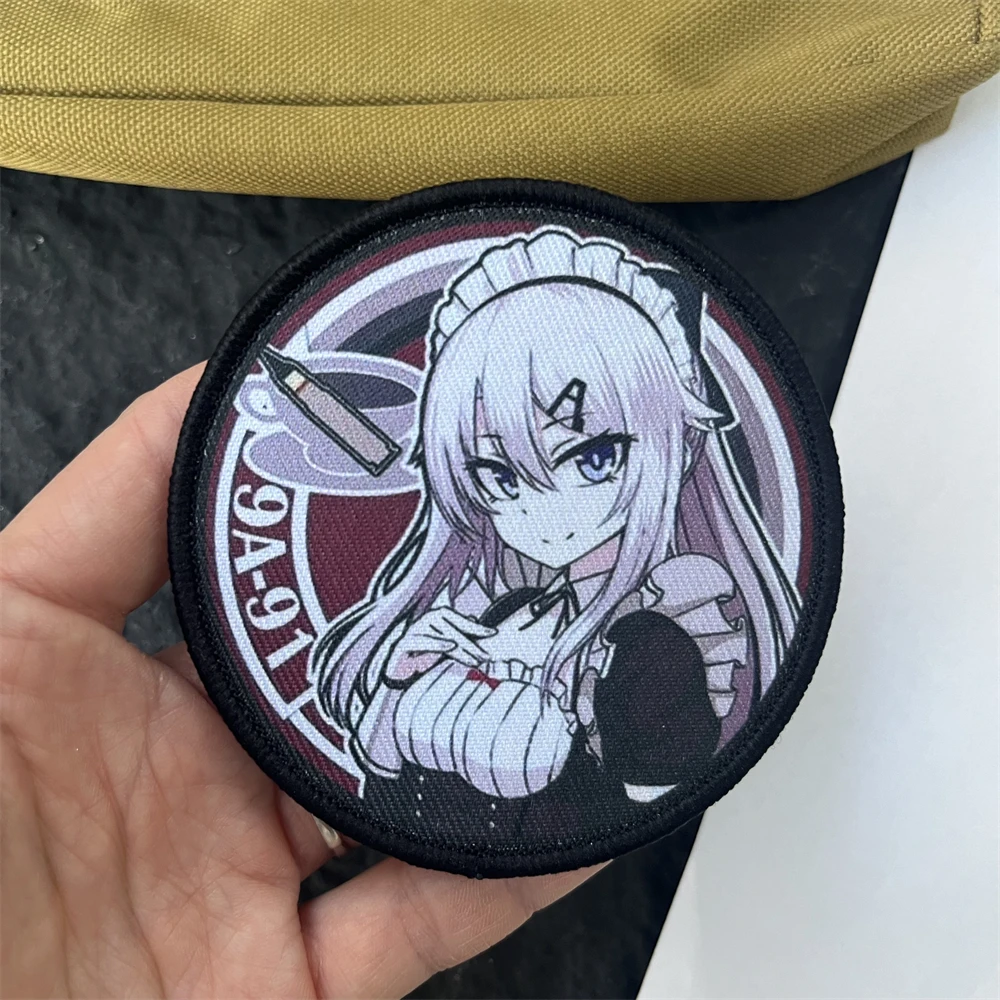 Parche de primera línea para niña, insignia de moral táctica, pegatinas decorativas de Anime Gun Girl, parches impresos de gancho y bucle para ropa - imagen 2