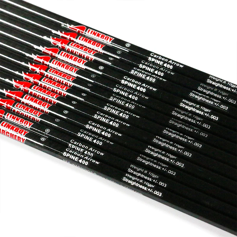 Linkboy-flechas de carbono puro 100% para tiro con arco, 12 piezas, id6.2 mm, Spine400, Pin, punta de objetivo, flechas completas para caza con arco compuesto - imagen 5
