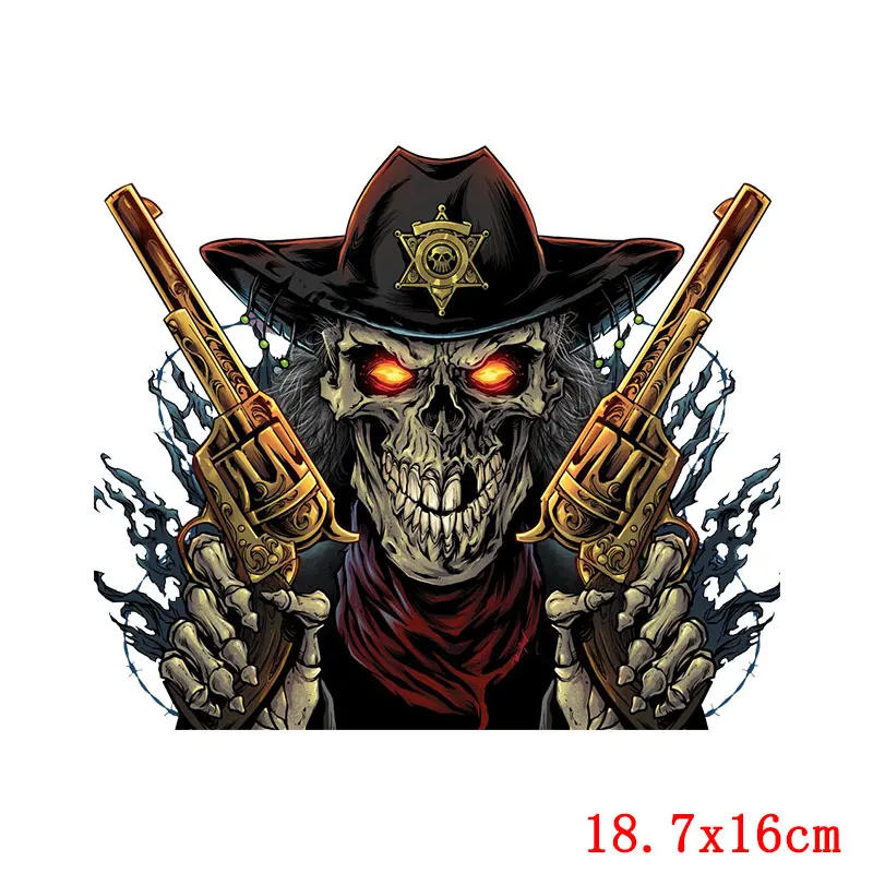 Parche de transferencia de calor para motociclista, pegatinas térmicas de payaso Hippie con calavera de hierro en transferencia de película de terror para camiseta - imagen 5