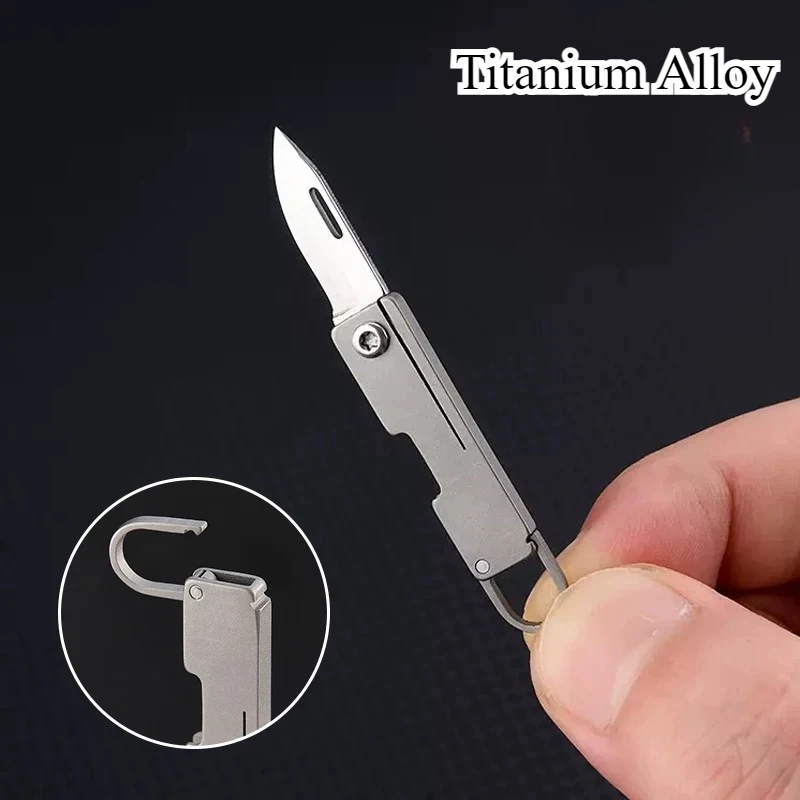 Mini cuchillo plegable de titanio para acampada EDC llavero - imagen 3