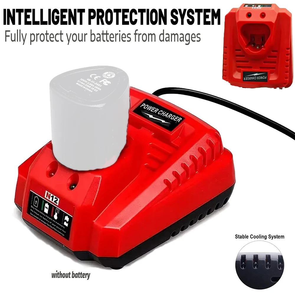 Piezas de herramientas eléctricas para cargador de batería de iones de litio Milwaukee M12 N12 3A reemplazo de carga rápida 48-11-2401 48-11-2402 C12B C12BX - imagen 2