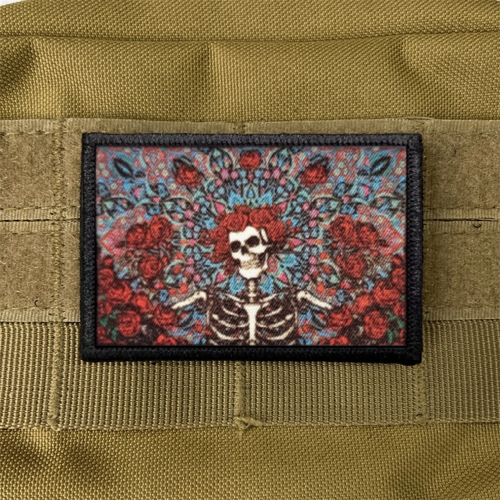 Insignia de esqueleto, rosas, Calavera, vida loca, moral, parches impresos, brazalete táctico, mochila, gancho y bucle, pegatinas del ejército militar - imagen 4