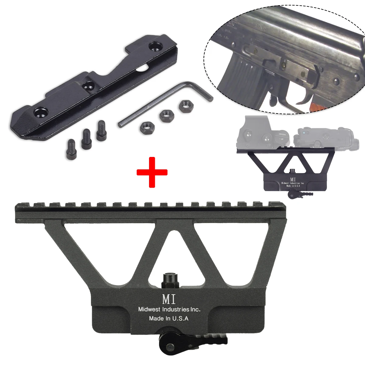 Riel de montaje lateral de cola de milano M1 AK de acero para receptores estampados fresados, se acepta accesorios de caza con montaje de punto rojo AK47 AK74