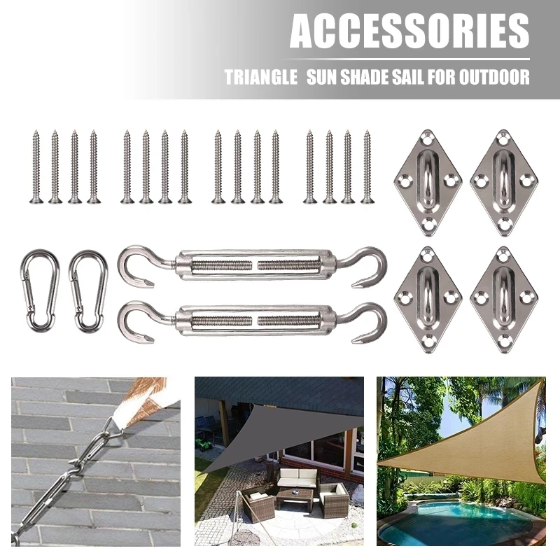 Accesorios de vela para sombra, kit de herrajes de acero inoxidable 304, almohadilla de cesta de flores, mosquetón de ojos, gancho de fijación, tornillo plateado
