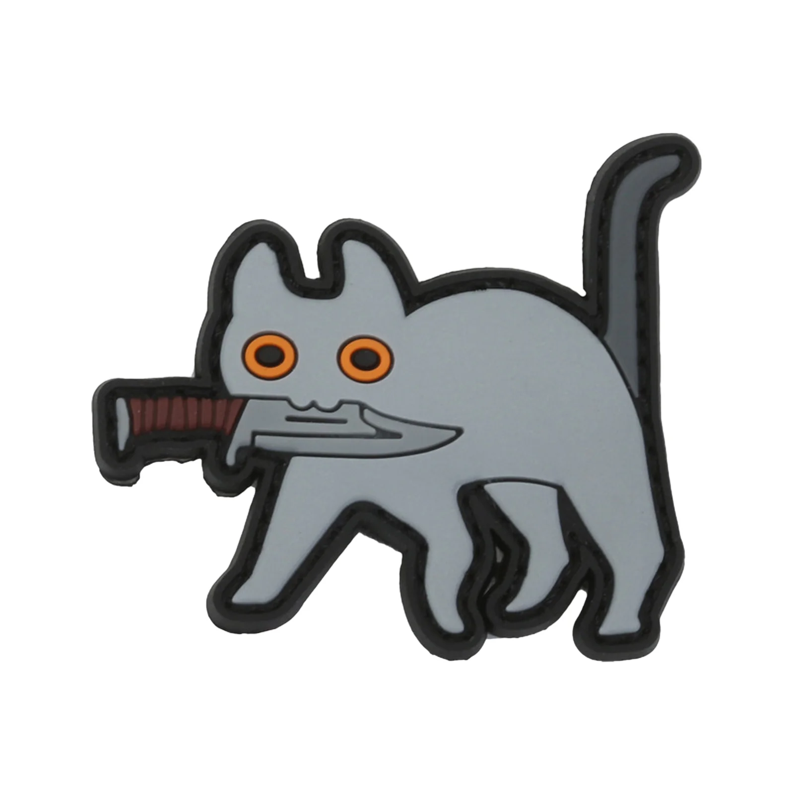 Parche de Velcros Meme de gato con cuchillo gris, insignia bordada con cierre de gancho y bucle divertido para mochila táctica Molle, chaqueta y gorras