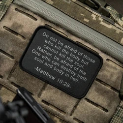 Matthew 10:28, parche para versículo bíblico, insignia de moral táctica, parches de gancho y bucle impresos para ropa, pegatina para mochila del ejército militar