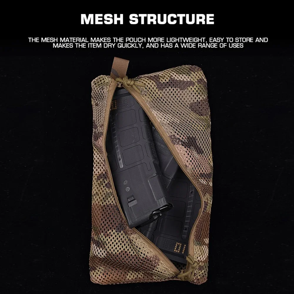 Bolsa de malla de almacenamiento de camuflaje táctico compacto, bolsa de almacenamiento de herramientas MAG para caza al aire libre, Camping, 6x12 pulgadas, secado rápido, transpirable - imagen 3