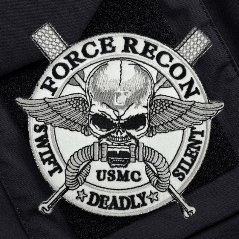 USMC Ghost Force Recon Swift, parche bordado mortal silencioso, insignia de moral de gancho y bucle, mochilas, sombreros, parches adhesivos para ropa