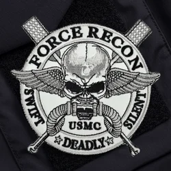 USMC Ghost Force Recon Swift, parche bordado mortal silencioso, insignia de moral de gancho y bucle, mochilas, sombreros, parches adhesivos para ropa
