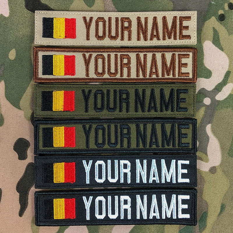 Cinta con nombre personalizado, parche bordado con bandera de Bélgica, gancho y bucle, Multicam, verde, ACU, negro, bronceado - imagen 4