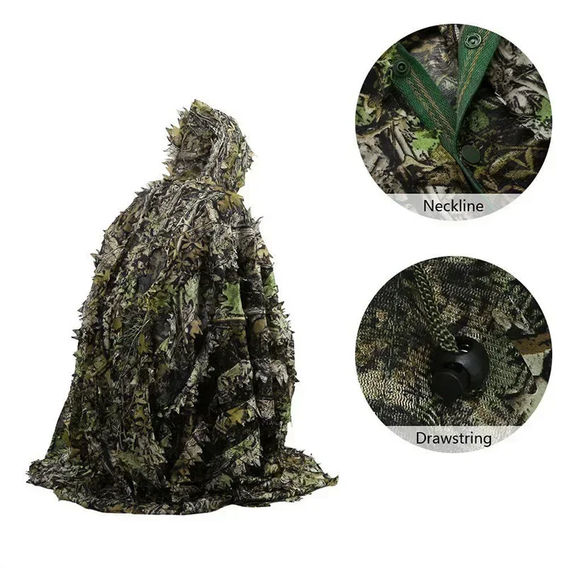 Traje Ghillie de hoja de arce de árbol 3D, capa de francotirador de camuflaje biónico, ropa de caza, protector solar, chaqueta con capucha de entrenamiento CS transpirable - imagen 3