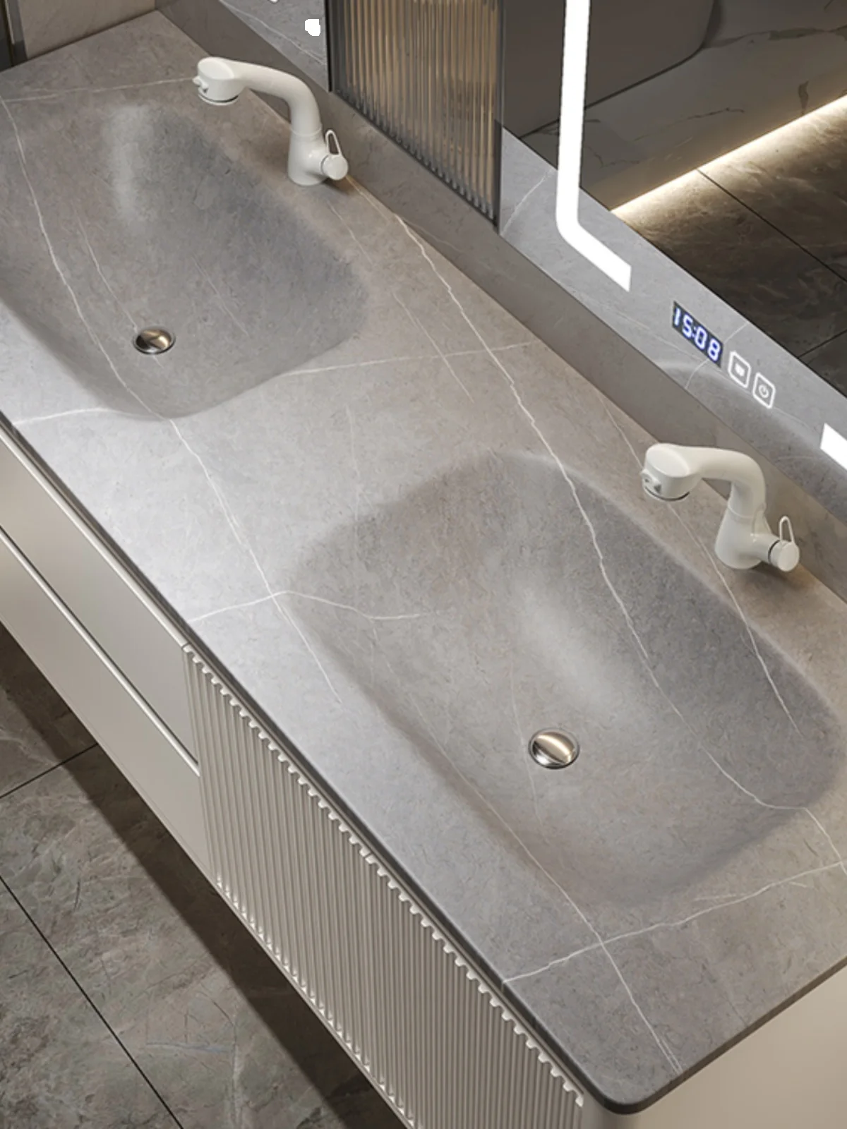 Inodoro de doble lavabo integrado, mueble de baño sencillo y ligero de lujo, lavabo combinado de roble, lavado de manos y lavado de cara - imagen 5