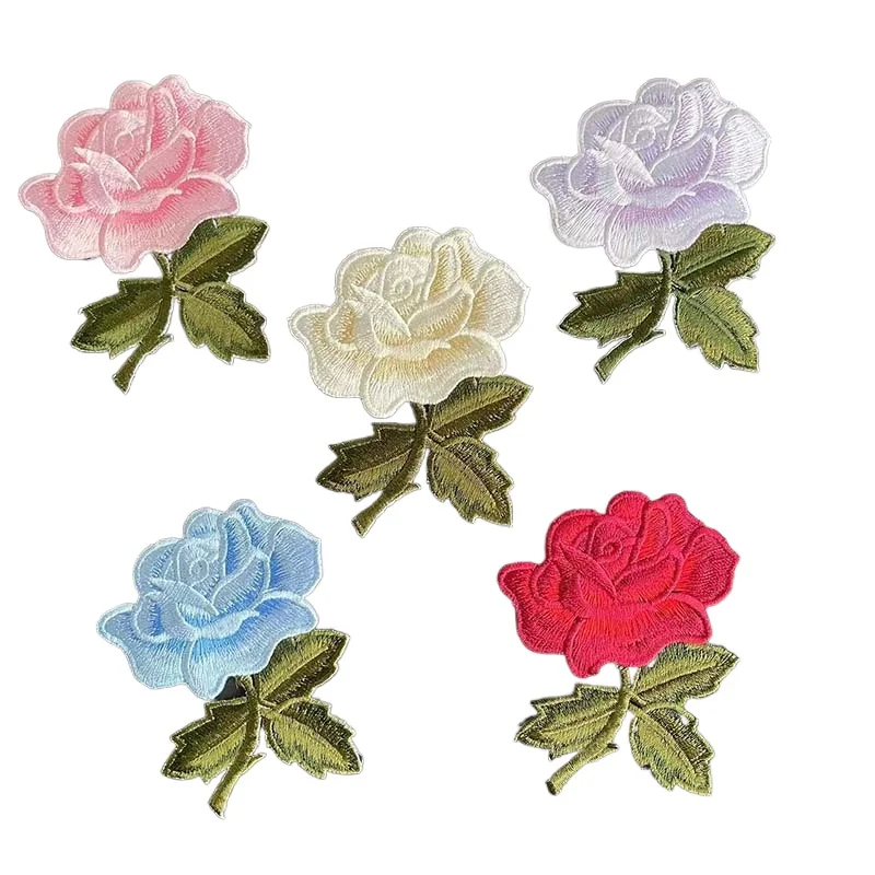 Parches bordados de rosas pequeñas para planchar, apliques florales de tela, pegatinas para ropa, costura DIY, 6 piezas/8,5x6,5 CM - imagen 3