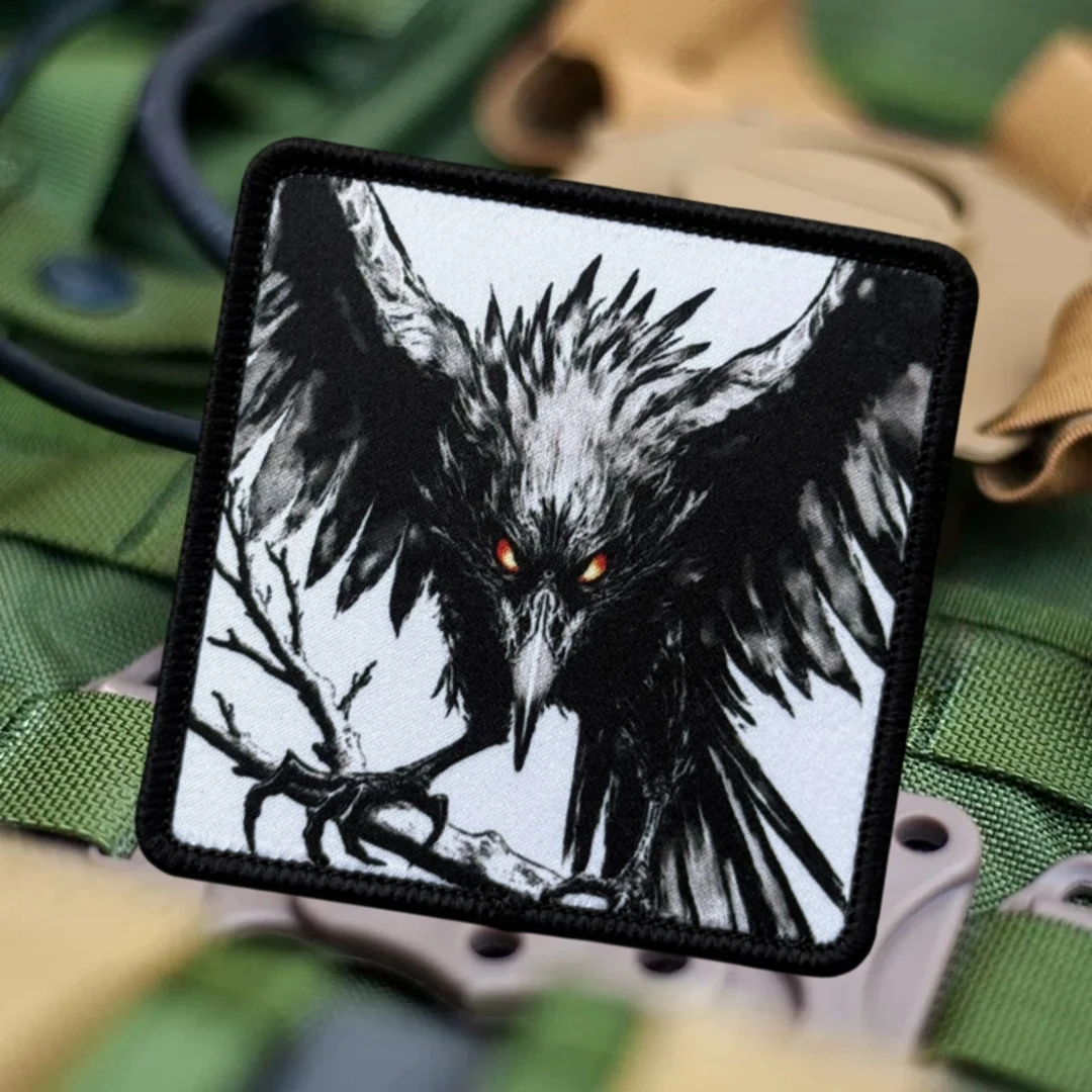 Parche táctico Chevron Black Crow Morale, brazalete del ejército militar, parches de gancho y bucle impresos para ropa, pegatina para mochila - imagen 3