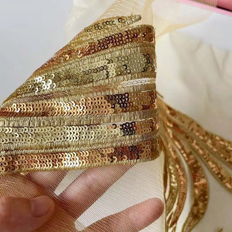 Adornos y apliques de flores de lentejuelas grandes, tela azul y dorada, parches de costura bordados para vestido de fiesta, 56x21CM - imagen 5