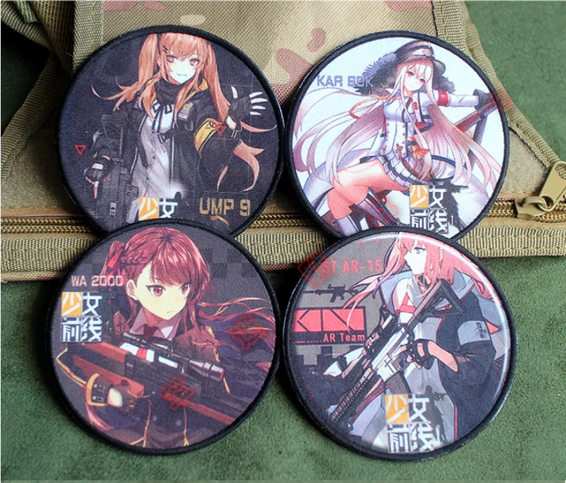 Parche táctico de primera línea para niñas, estampado de brazos redondos, juego bidimensional HK416 UMP45, insignias adhesivas para mochila del equipo para ropa - imagen 5