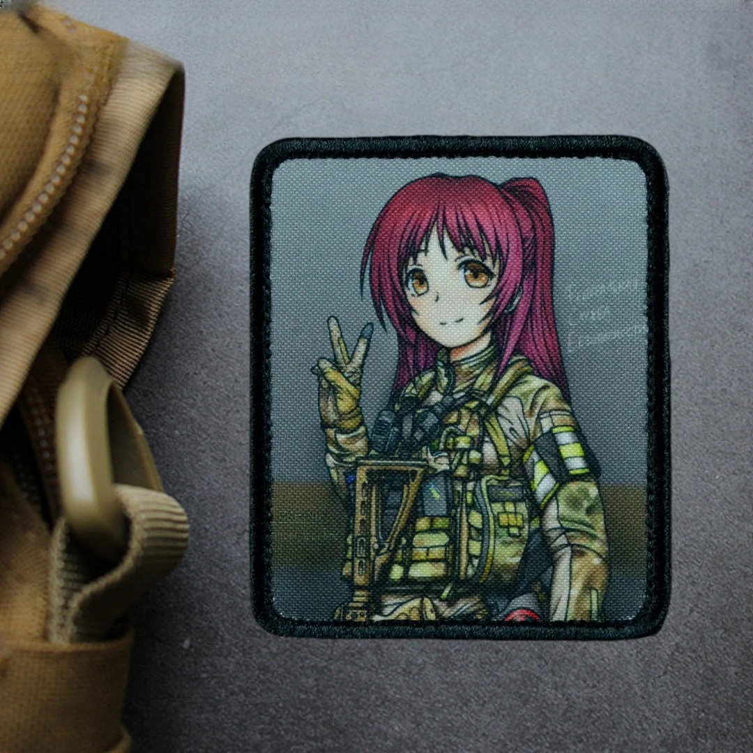 Parche táctico "Manga FSB", insignias de Moral de niña de pelo rojo en la mochila, pegatina de impresión, parches de gancho y lazo, ropa - imagen 5