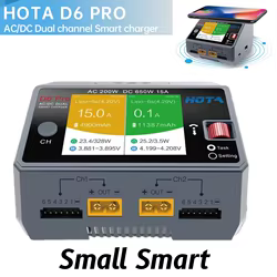 HOTA D6 Pro AC 200W DC 2X325W 2X15A canal cargador de batería inteligente descargador Lipo cargador para piezas de repuesto de drones Rc-gris/negro