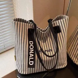 Bolsa de lona gran capacidad para mujer con asa hombro rayas
